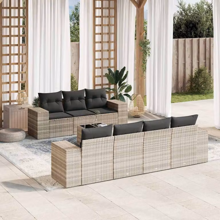 vidaXL Set Divano da Giardino a L con Cuscini Grigio Moderno in Polyrattan e Acciaio