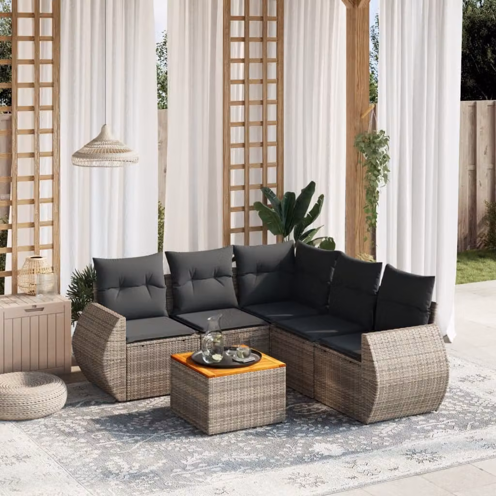 Set Divano da Giardino a L vidaXL in Polyrattan Grigio con 6 Pezzi e Cuscini – 1