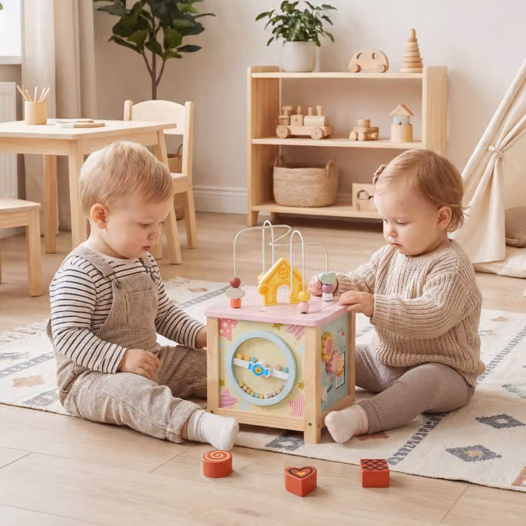 Cubo attività Montessori in legno Costway multicolore per bambini dai 18 mesi, giocattolo educativo sensoriale e motorio