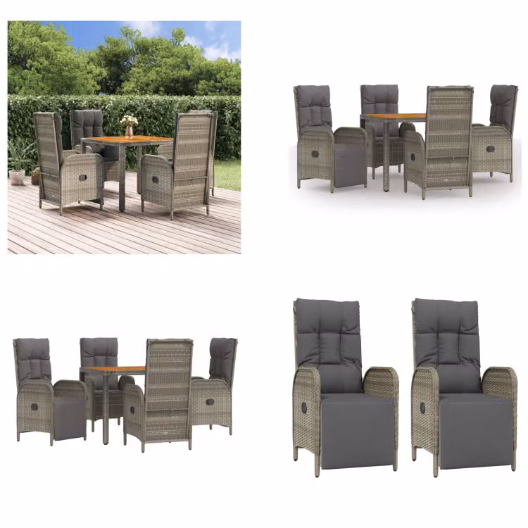 vidaXL Set da pranzo da giardino 5 pezzi con cuscini in poly rattan grigio - Set da pranzo da giardino - Set da pranzo da giardino - Set da pranzo da terrazza