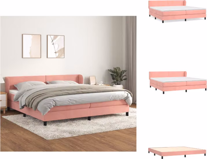 vidaXL Letto a molle con materasso rosa 200x200 cm in velluto - Letti & Reti