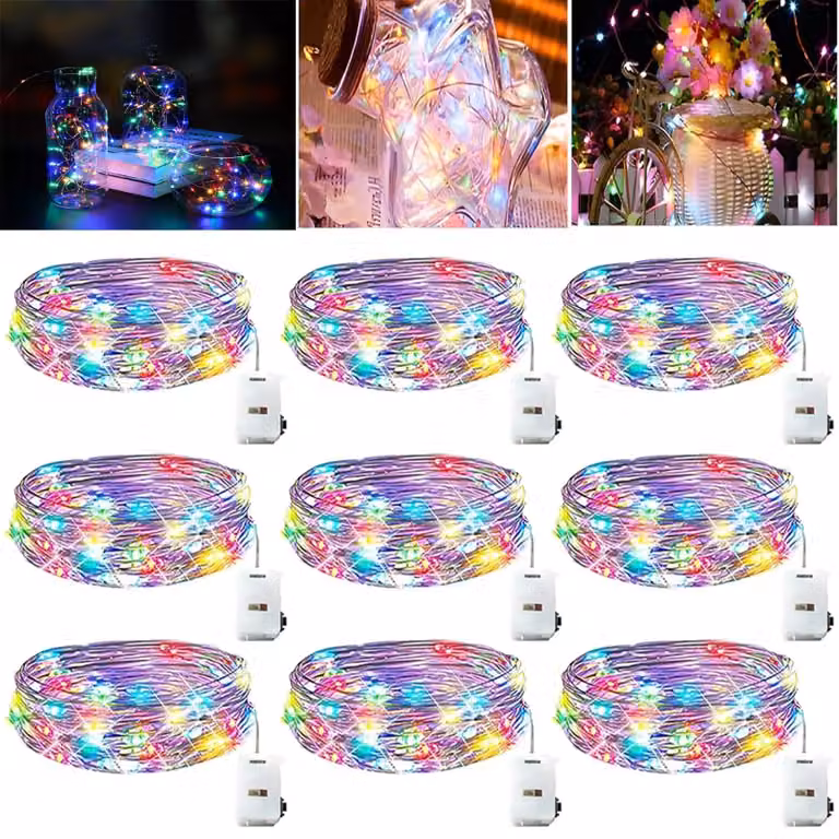 Catena luminosa LED mini, confezione da 9, lunghezza 2 metri, 20 LED, grado di protezione IP68 (impermeabile), luce bianco caldo
