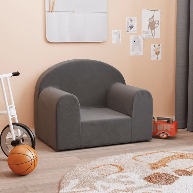 vidaXL Divano per Bambini Antracite in Morbido Peluche L: 52 cm, P: 40 cm, H: 34 cm