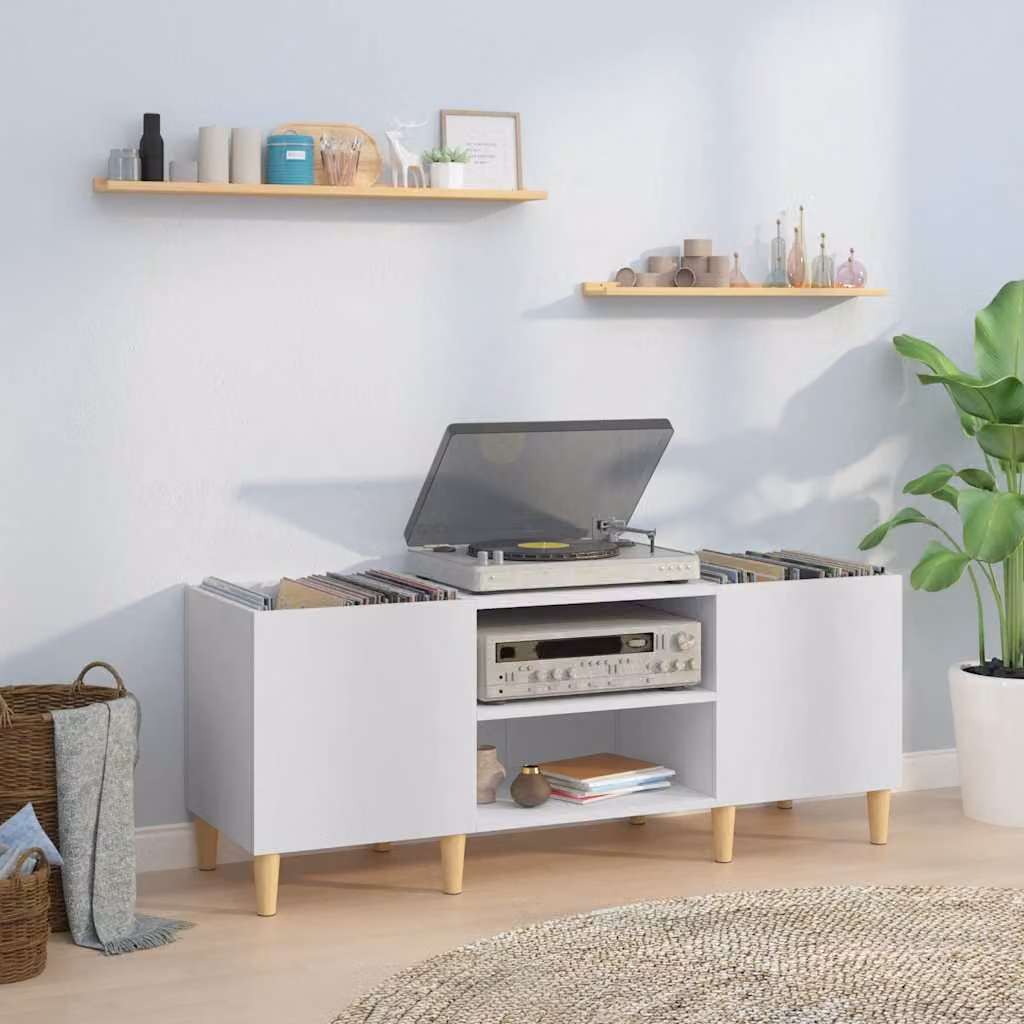 vidaXL Mobiletto Porta Dischi Bianco in Legno e MDF, L 121 x P 38 x H 48 cm
