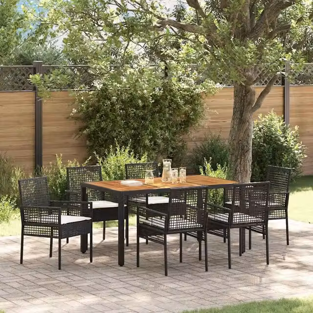 Set da Pranzo per Giardino 7 pz Nero polyrattan 3334904