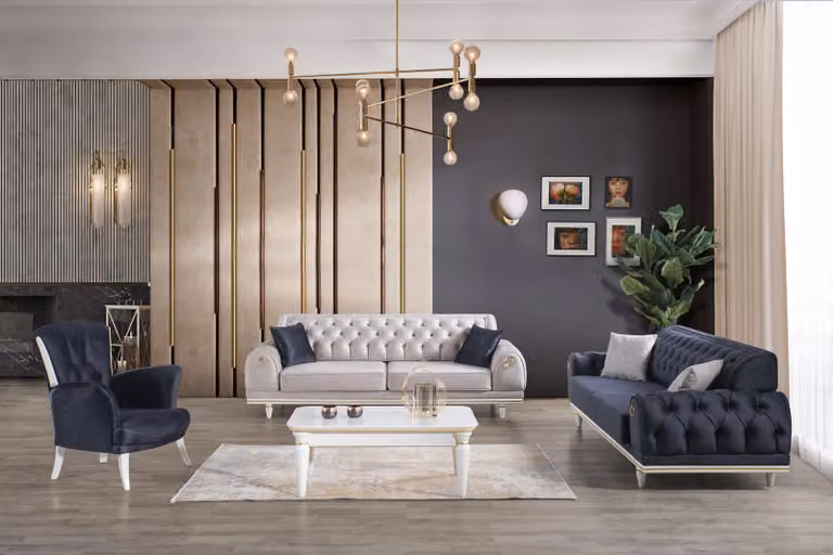 Luxus Sofagarnitur Couch Set Möbel 3+3+1 Couchtisch Möbel Textil 4tlg.