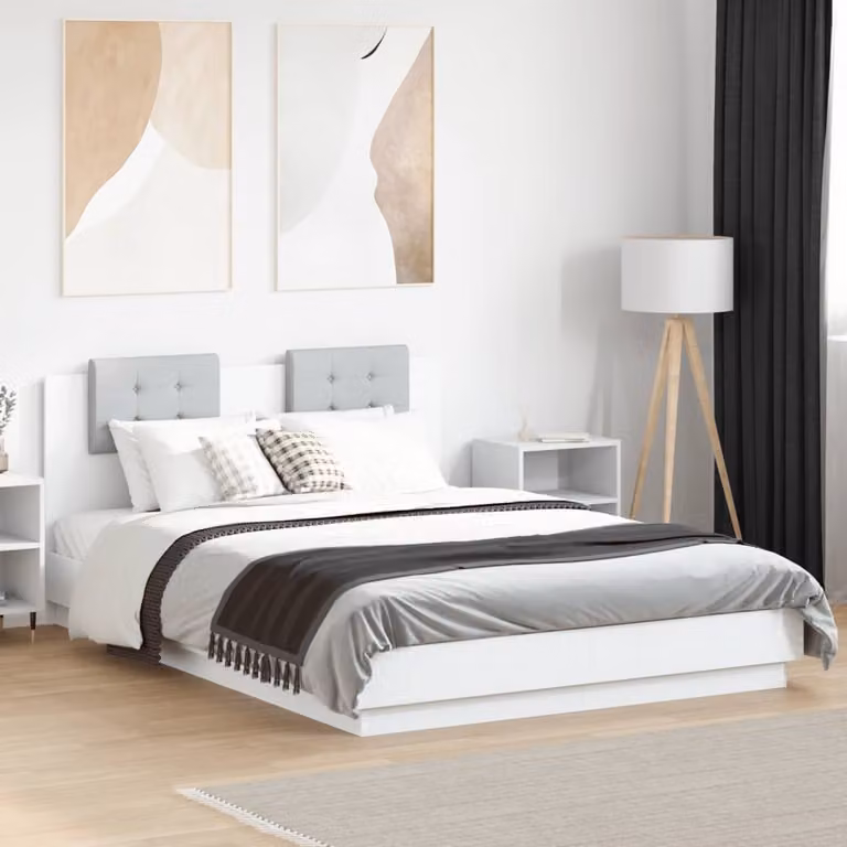 vidaXL Giroletto con Testiera in Legno Multistrato Bianco e Grigio 150x200 cm