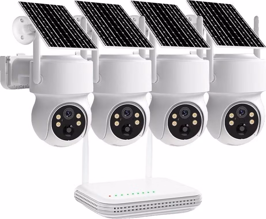 Sistema di telecamere di sorveglianza, 4 telecamere, ricarica solare, 4 telecamere 8ch NVR, Nessuno