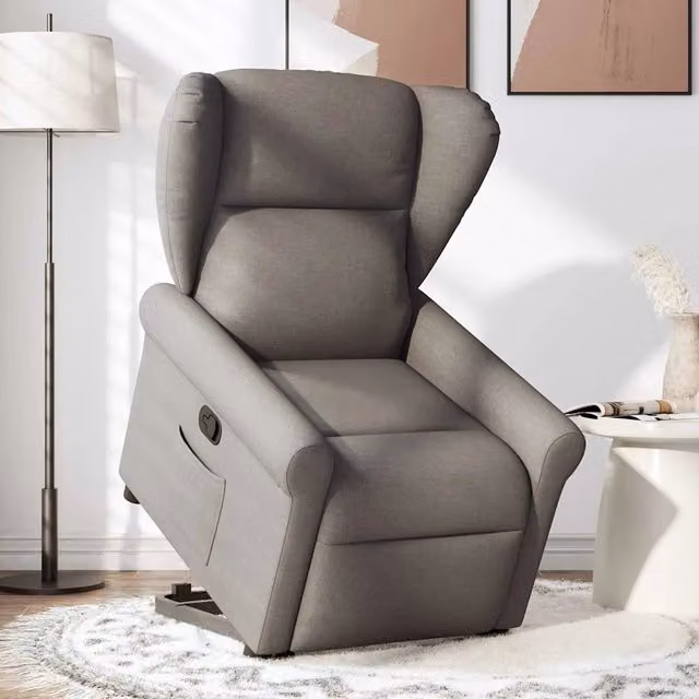 Poltrona Alzapersona Reclinabile vidaXL in Tessuto Beige e Grigio con Assistenza Elettrica per Senior
