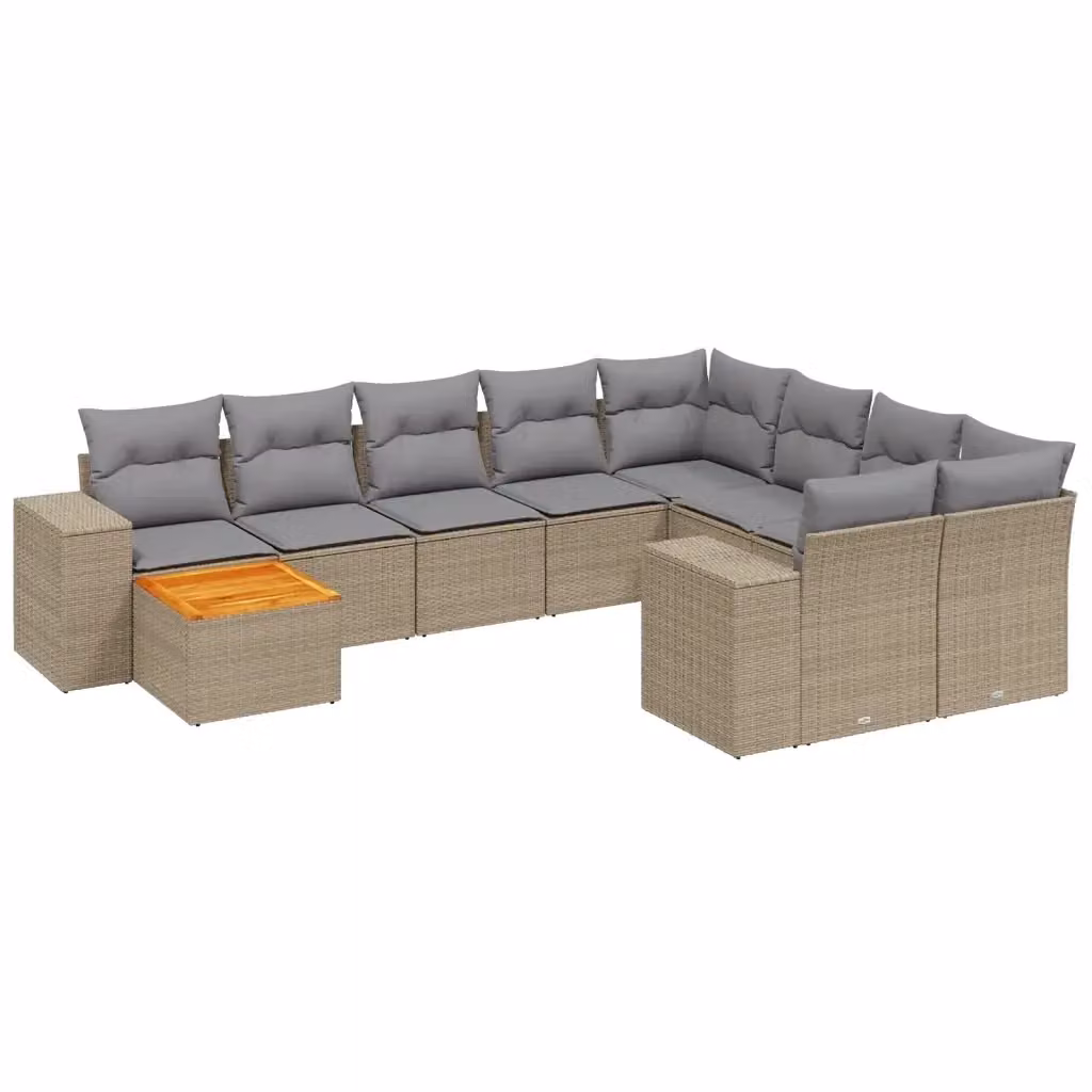 vidaXL Set Divani da Giardino 11 pz a Forma a U in Polyrattan con Cuscini Beige e Grigio – 2