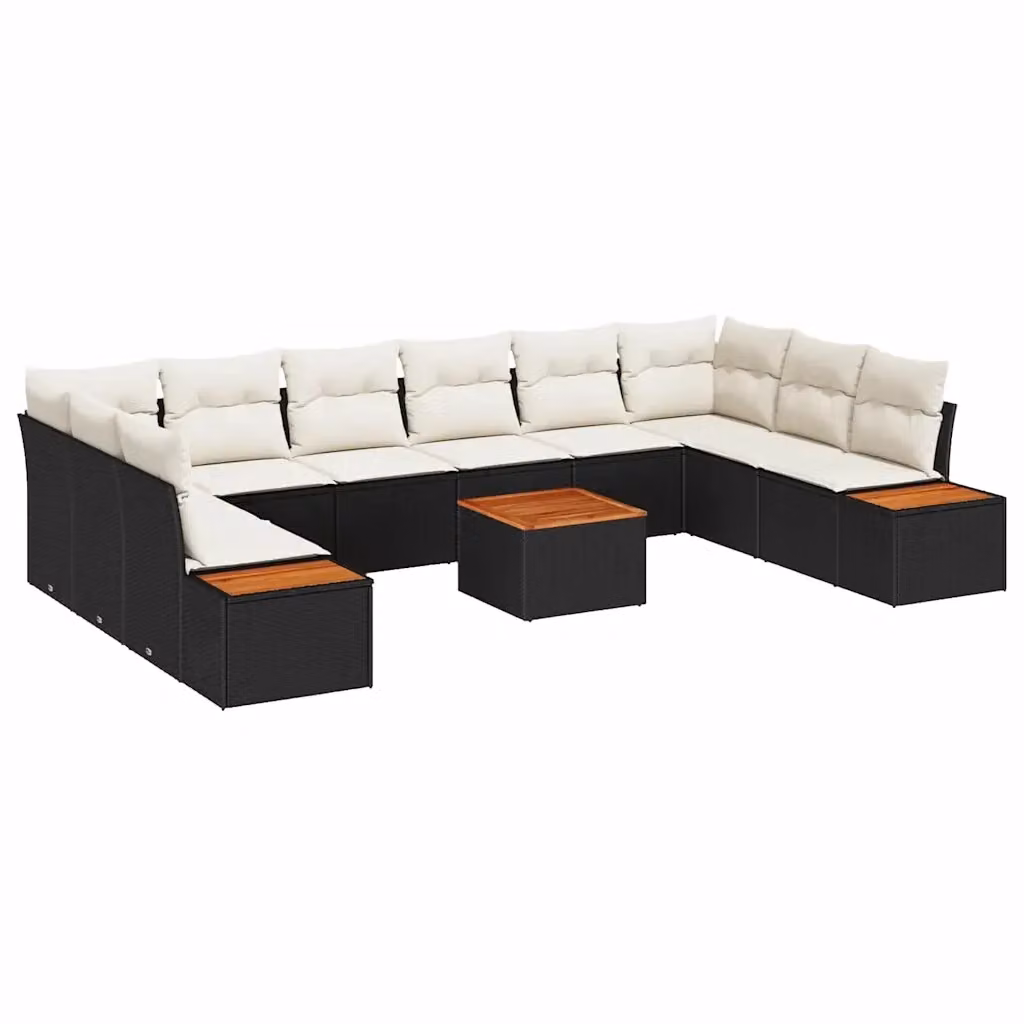 Set Divano da Giardino vidaXL a forma a U composto da 11 pezzi con Cuscini e Tavolino Nero – 2