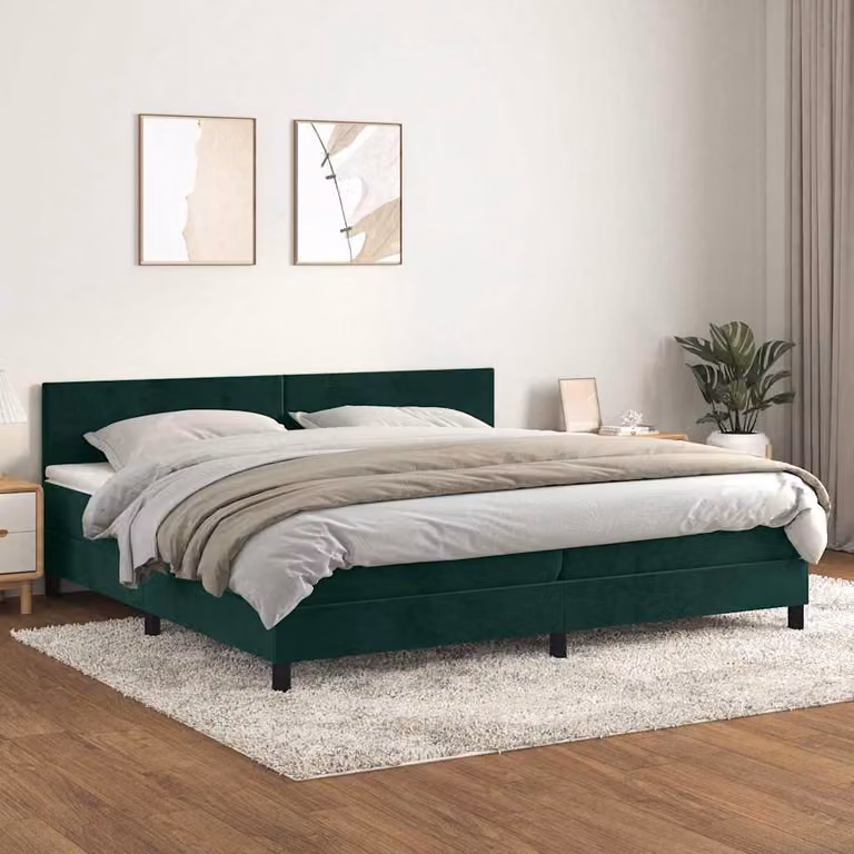 vidaXL Letto Ibrido con Giroletto a Molle e Materasso in Velluto Verde Scuro, L/P: 200 x 200 cm