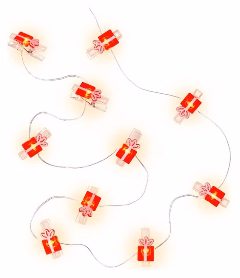 Catena luminosa con 10 clip per foto, luce bianco caldo, timer, 140 cm, alimentata a batteria