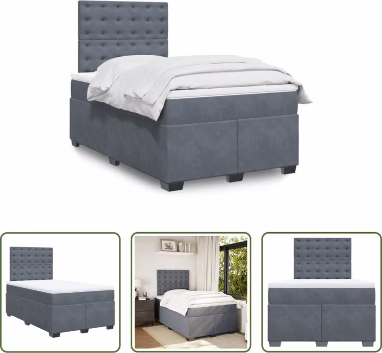 The Living Store Letto a molle con materasso grigio scuro 120x190 cm in velluto