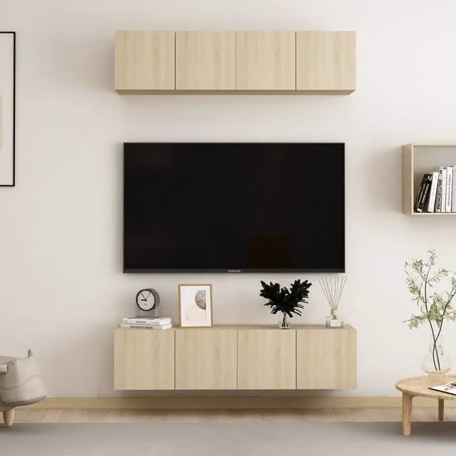Set di 4 mobili porta TV vidaXL in legno multistrato color rovere, L 60 cm x P 30 cm x H 30 cm