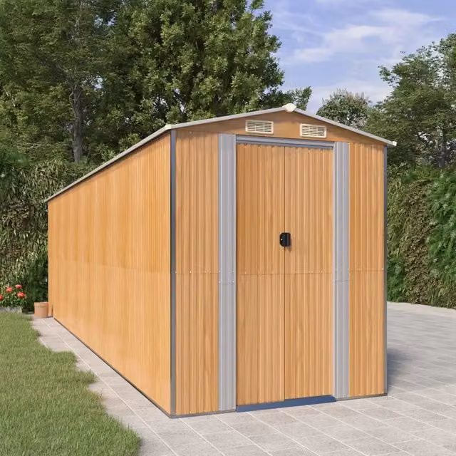 Capanno da giardino Videx in acciaio zincato marrone con porta scorrevole e ventilazione laterale L/P/H: 689 x 192 x 223 cm