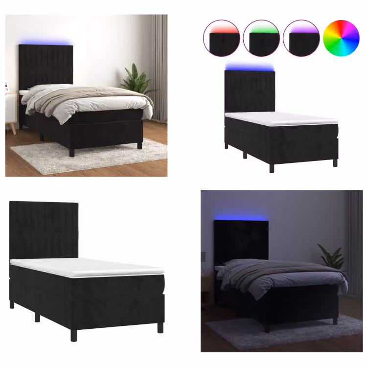 vidaXL Letto a molle con materasso e LED nero 80x200 cm in velluto - Letto a molle - Boxspringbetten - Bett - Schlafzimmermöbel