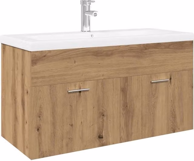 Mobile Bagno Lavabo | Armadio Lavabo Integrato Rovere Artigianale in Truciolato