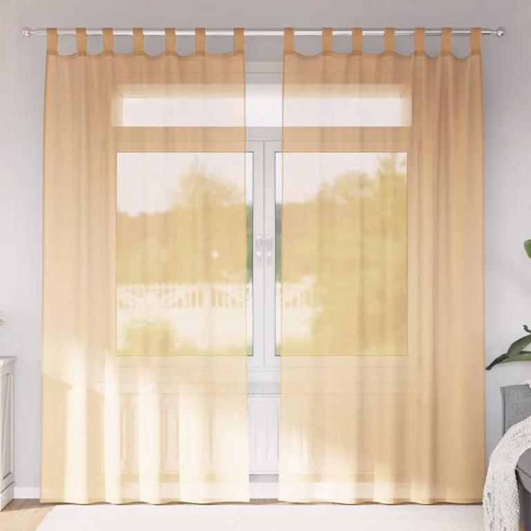 Set di 2 tende in voile semi-trasparenti vidaXL color sabbia con tasche per asta in poliestere