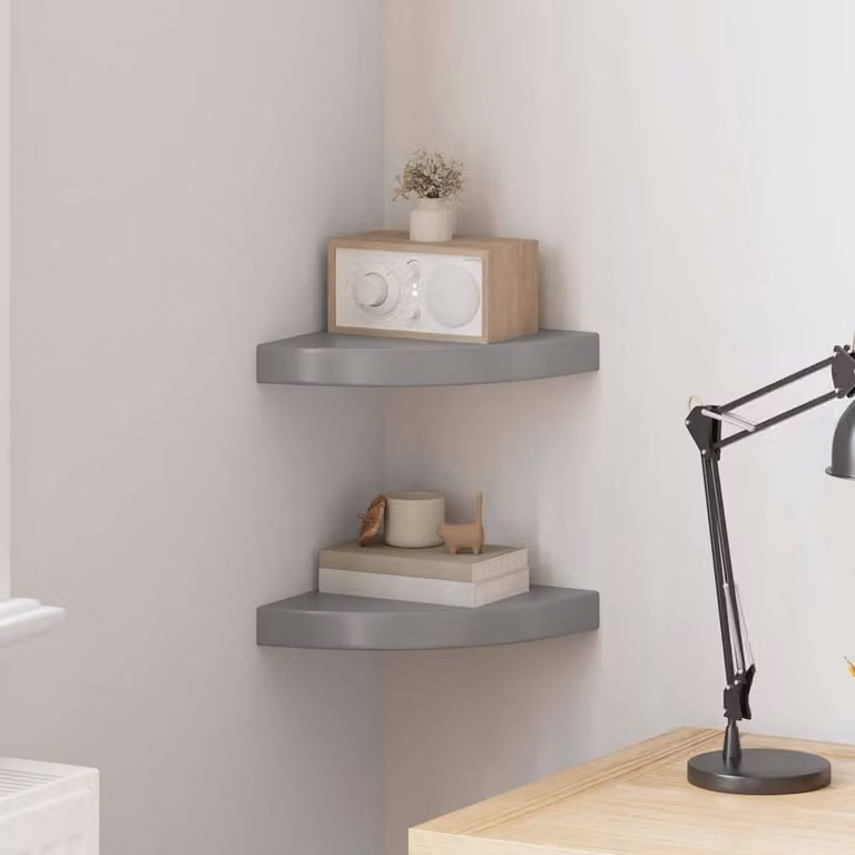 Set di 2 Scaffali Angolari da Parete vidaXL in MDF Grigio Lucido L 25 cm x P 25 cm x H 3,8 cm
