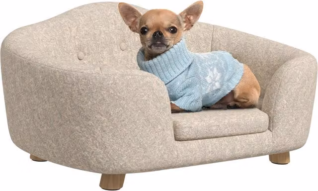 Divano per cani Xylo in plush color crema con cuscino e tasca L: 70 cm, P: 47 cm, H: 30 cm