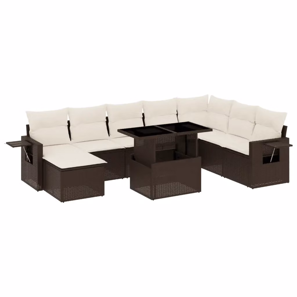 vidaXL Set Divani da Giardino a L in Polyrattan Marrone con 9 Pezzi e Cuscini Imbottiti – 2