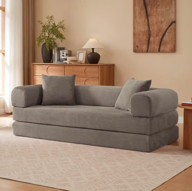 Divano letto pieghevole taupe in schiuma; modulare per una persona