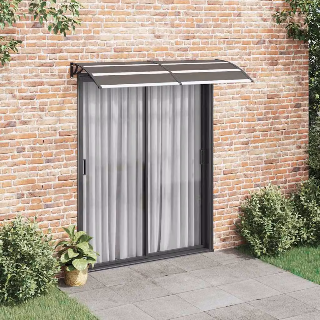 Pensilina per porta vidaXL in policarbonato e alluminio, colore nero, L: 200 cm, P: 75 cm