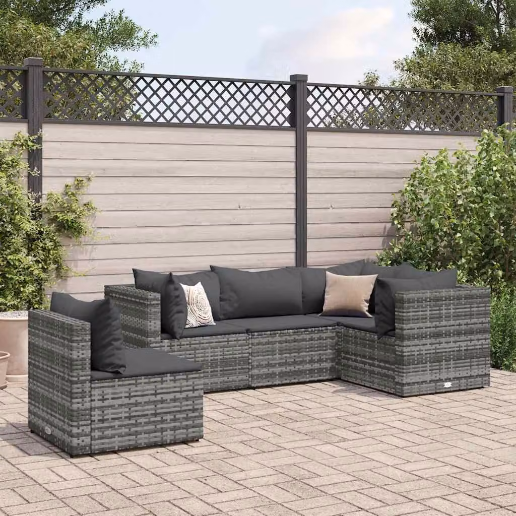 vidaXL Set Divani da Giardino 5 pz a Forma a L con Cuscini in Polyrattan e Acciaio Antracite – 1