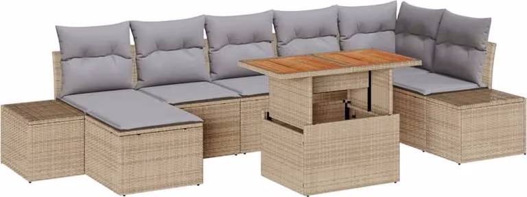 Set Divano da Giardino 8 pcs Beige Poly Rattan