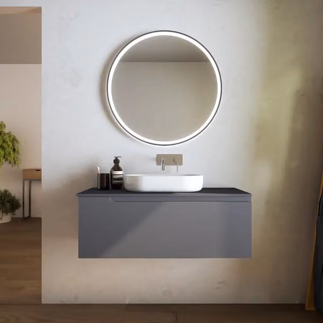 Mobile bagno sospeso 60 cm un cassetto grigio opaco con top | Ardenne