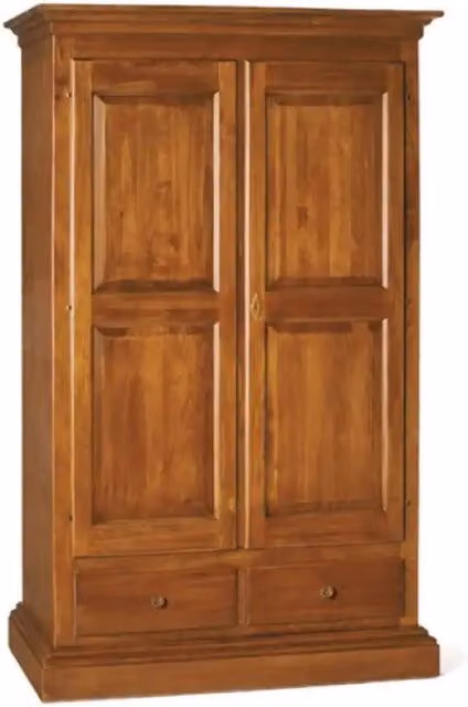 Armadio cappello dritto appendiabiti con bastone 2 ante 2 cassetti arte povera in legno colore noce 125x60x200 H