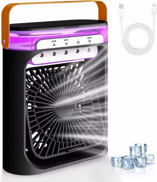 Raffrescatore portatile - Raffrescatore personale - Raffrescatore per ambienti - 4 funzioni - Serbatoio da 600 ml - Colore nero