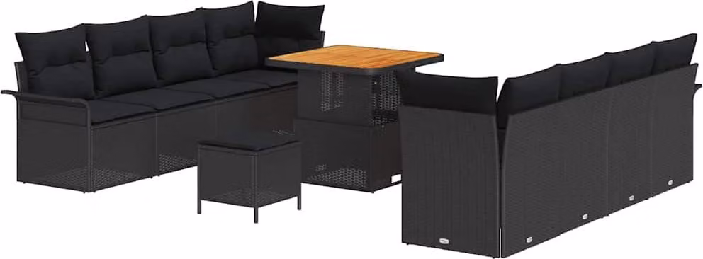 Set Divano da Giardino con cuscino 11 pcs Nero polyrattan
