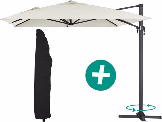 Ombrellone da giardino decentrato Habitat et Jardin Sun 4 in alluminio e poliestere, colore beige, L: 4 m, P: 3 m, con fodera di protezione e protezione UPF 50+