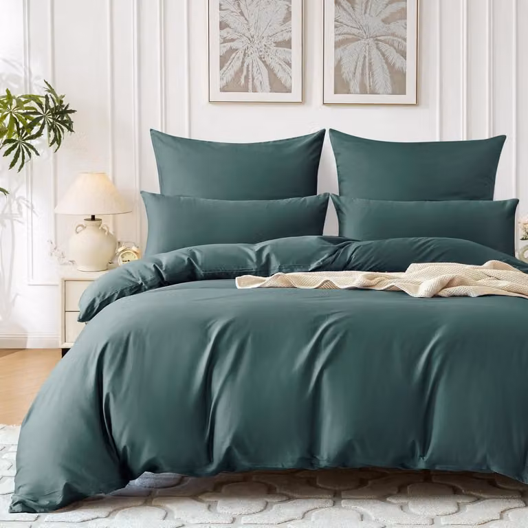 Set di lenzuola in raso di cotone, effetto fresco, verde scuro, 200x200 cm, 3 pezzi.