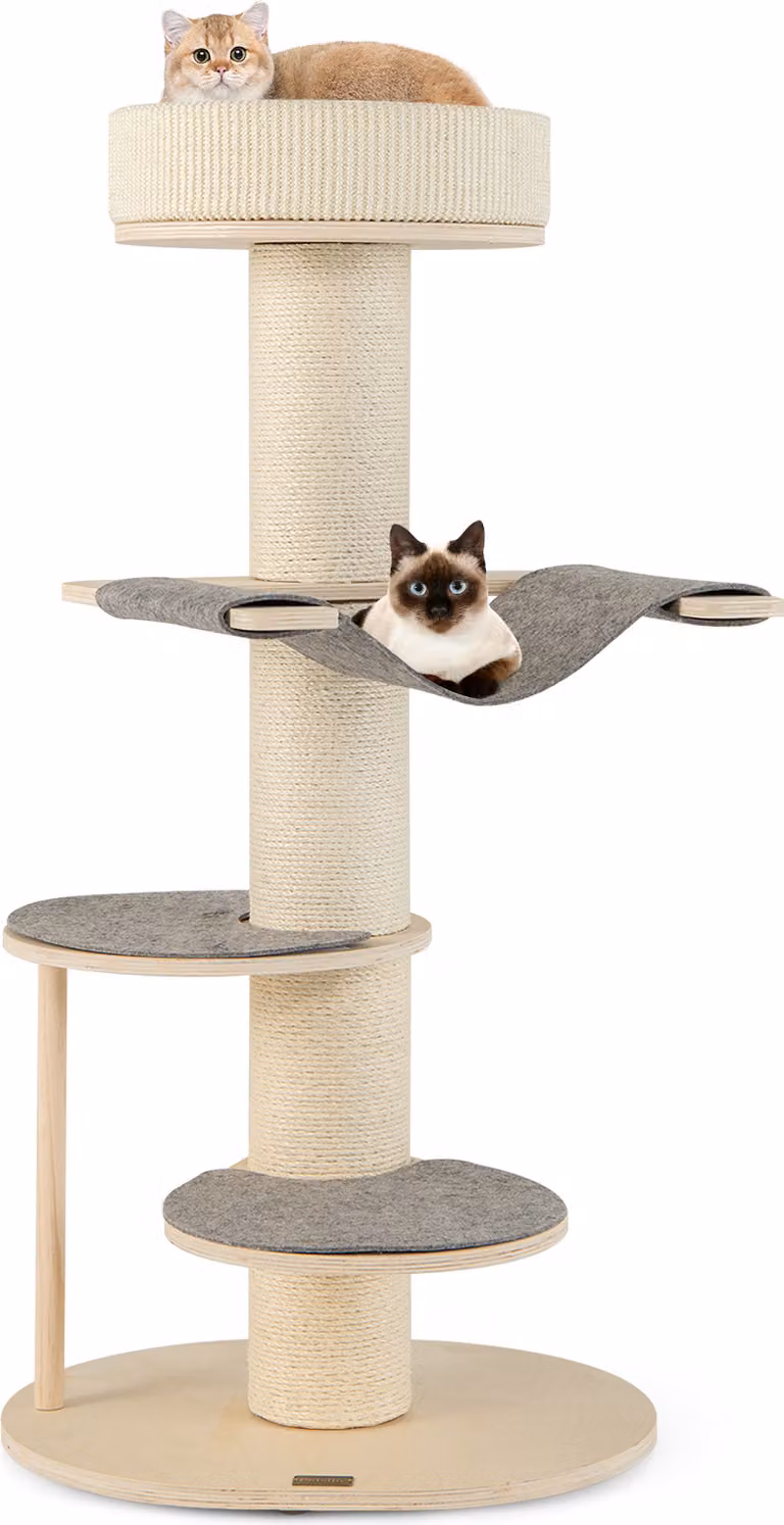 COSTWAY tiragraffi 120cm in legno, albero per gatti con amaca, 3 piattaforme, tappeto in sisal e tiragraffi, mobili per gatti di piccole dimensioni, albero da arrampicata grigio natura