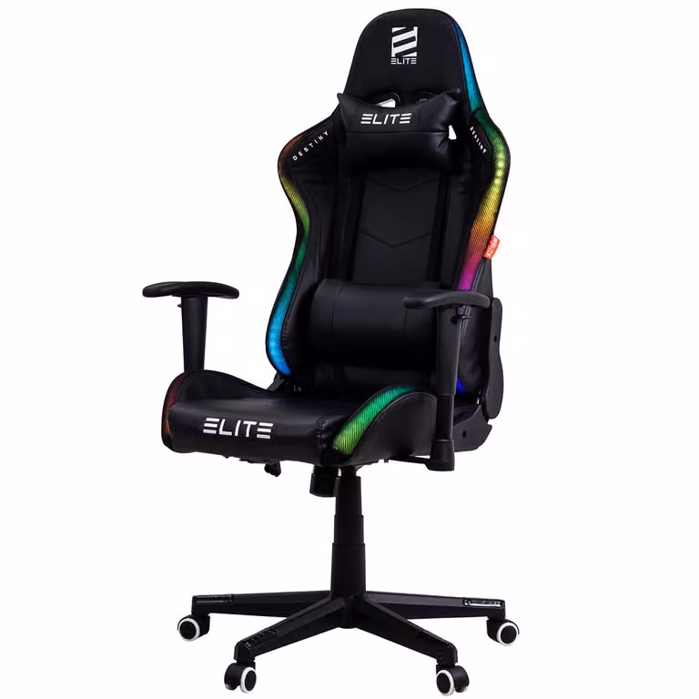 Sedia da gaming Elite | Sedia da ufficio ergonomica - Sedia da scrivania con LED RGB - Sedia da gaming per PC - Sedia da gaming - Poltrona da gaming - Poggiatesta (nero)
