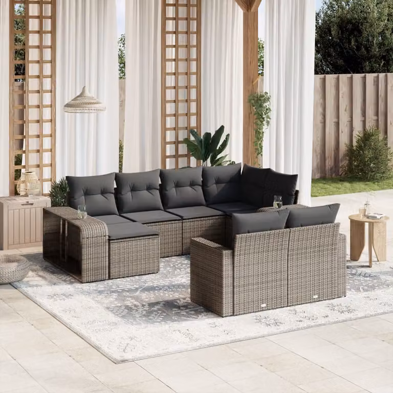 Set Divano da Giardino vidaXL 10 pz in Polyrattan Grigio con Cuscini Imbottiti e Coperture Rimosse