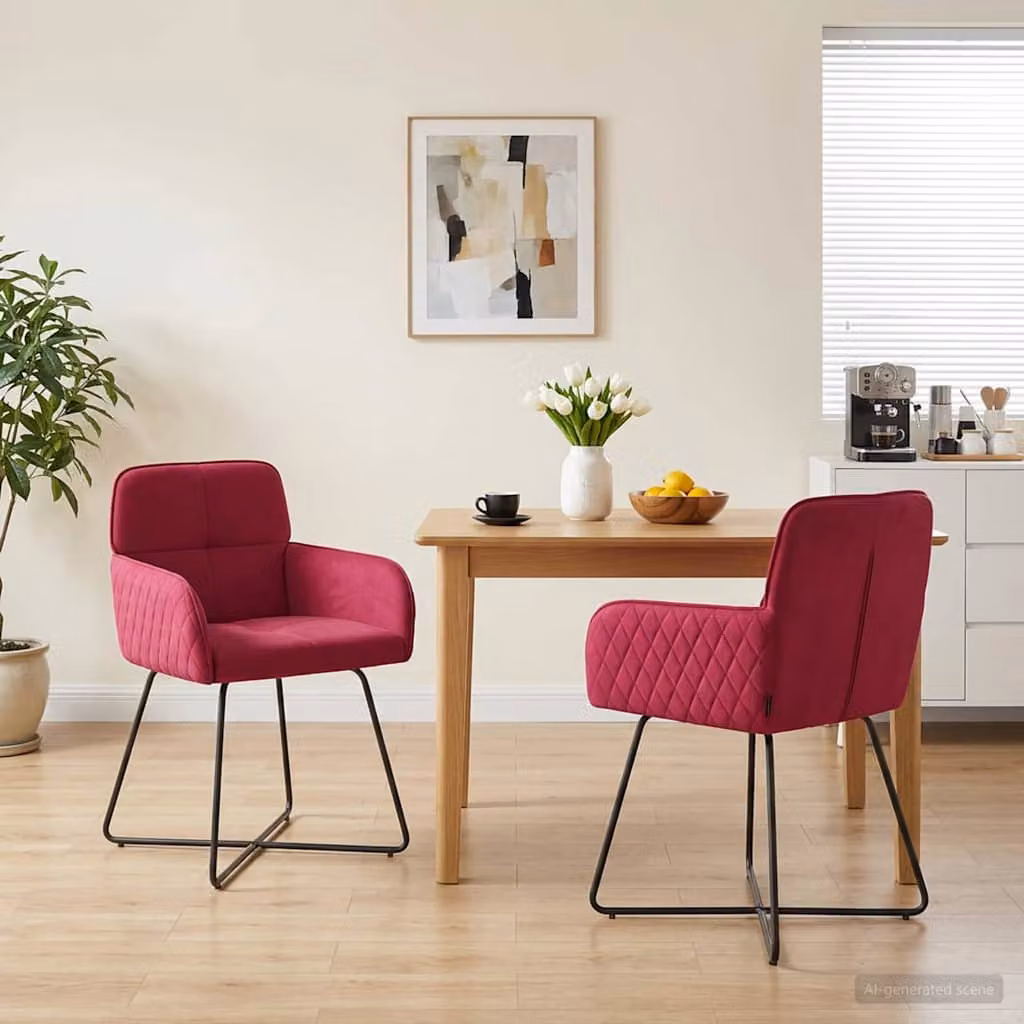 Set di 2 sedie da pranzo moderne vidaXL in velluto rosso con struttura in metallo, L: 59 cm, P: 56,5 cm, H: 86 cm