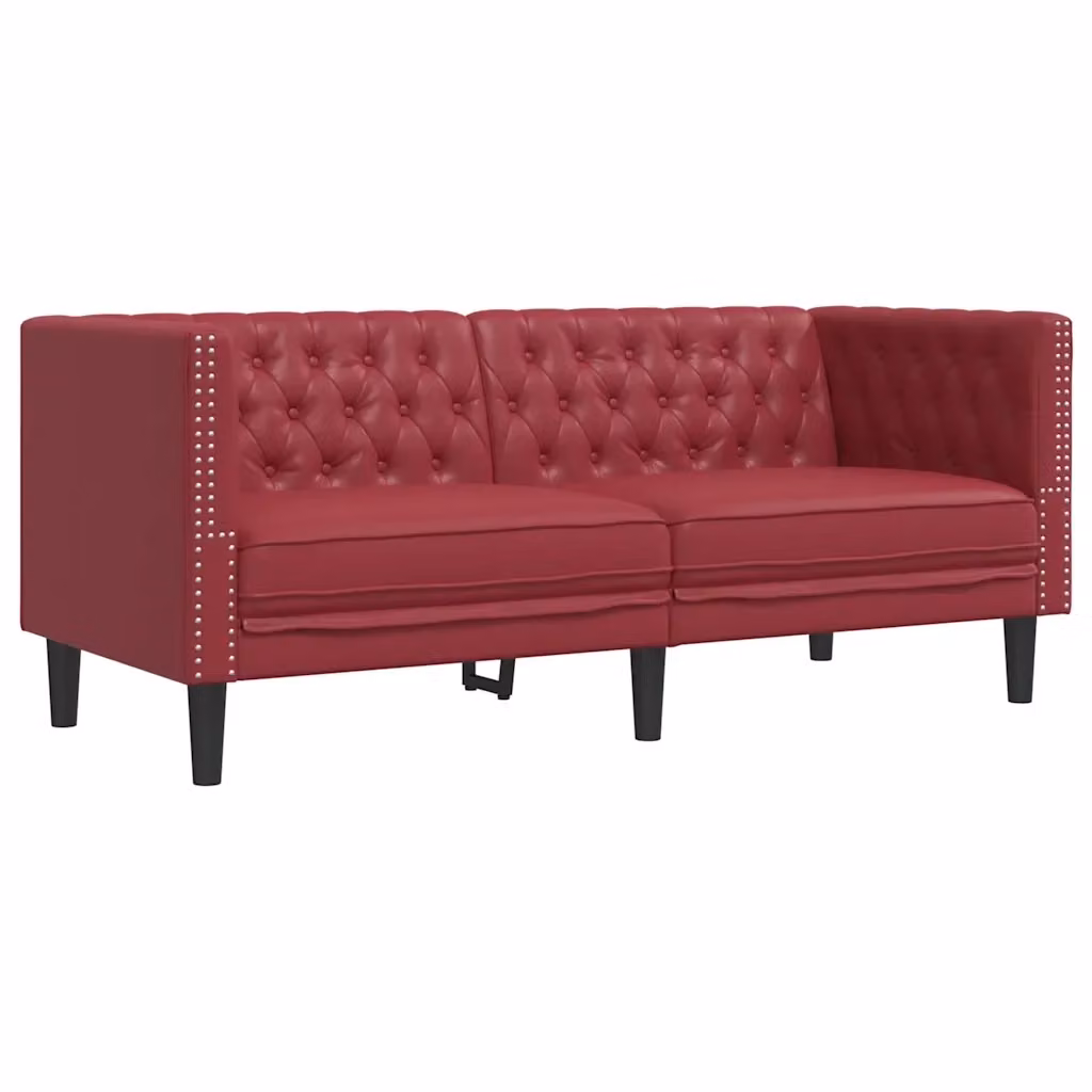 Poltrona Chesterfield a 2 posti vidaXL in similpelle rossa per soggiorno L: 174 cm, P: 74,5 cm, H: 70,5 cm – 2