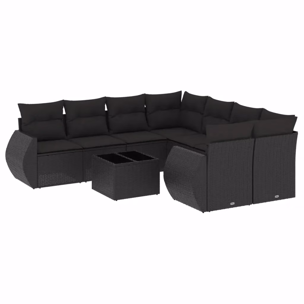 vidaXL Set Divani da Giardino 9 pz a Forma a L con Cuscini e Tavolino, Polyrattan e Metallo, Nero – 2