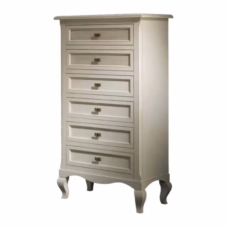 Cassettiera con 6 cassetti in paglia di Vienna stile shabby chic bianco invecchiato Mobili 2G L: 69 cm, P: 43 cm, H: 131 cm