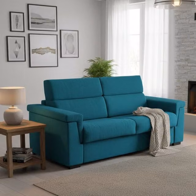Divano Letto 3 Posti Benedetto DMORA Azzurro, Sfoderabile e Made in Italy, L: 225 cm, P: 95 cm – 1