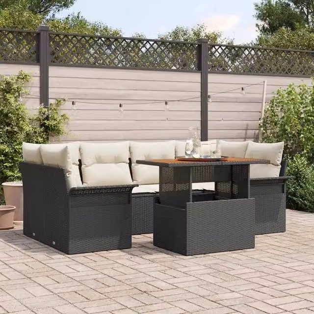 Set Divano da Giardino 7 pz Nero Poly Rattan 3358021