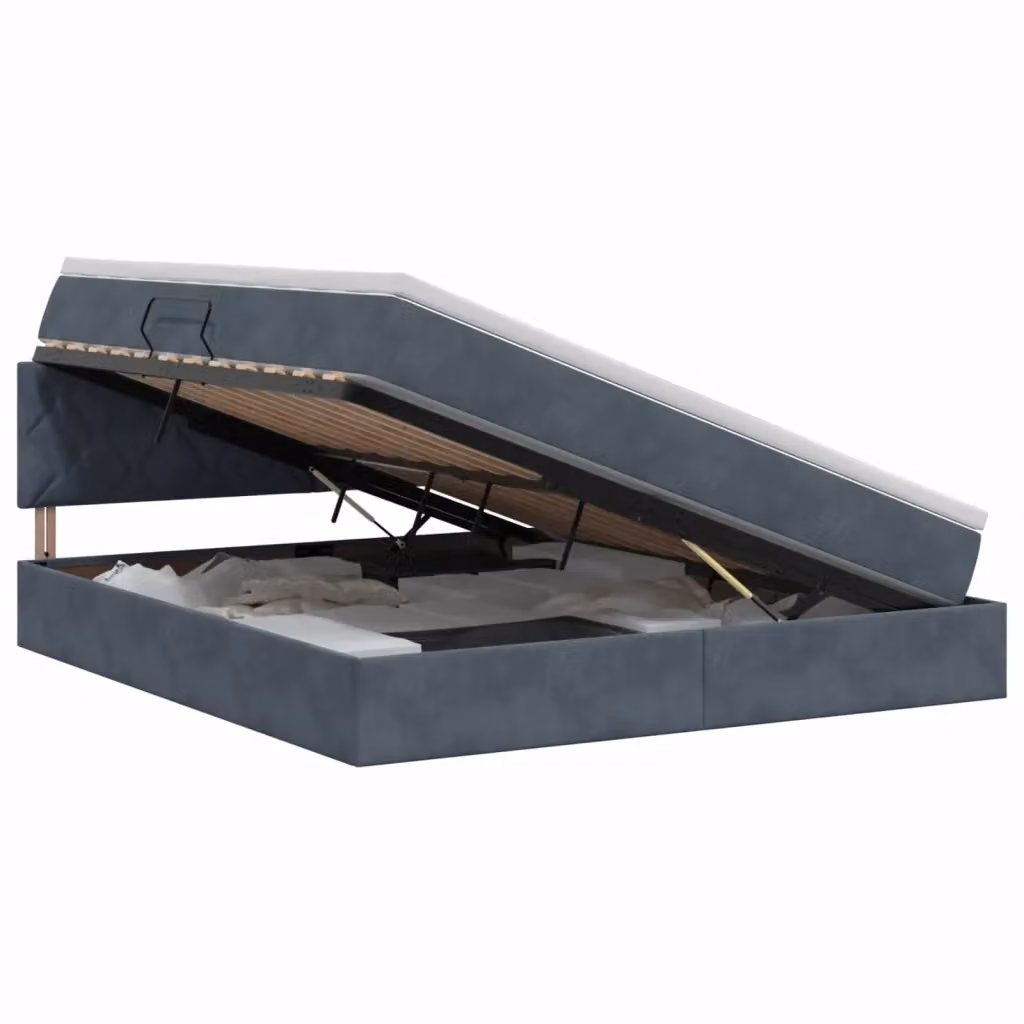 Letto con Contenitore Moderno vidaXL in Velluto Grigio L: 160 cm, P: 200 cm, H: 88 cm – 2