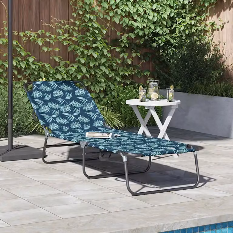 vidaXL Lettino prendisole pieghevole con tessuto in textilene blu a fantasia floreale e struttura in acciaio, L: 188 cm, P: 57 cm, H: 86,5 cm
