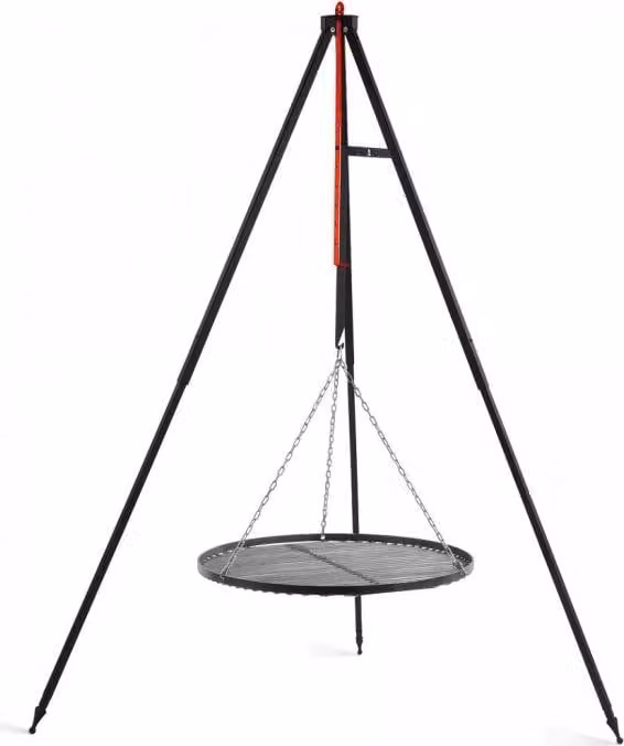 Barbecue da campeggio su treppiede 160 cm - griglia in acciaio naturale 60 cm