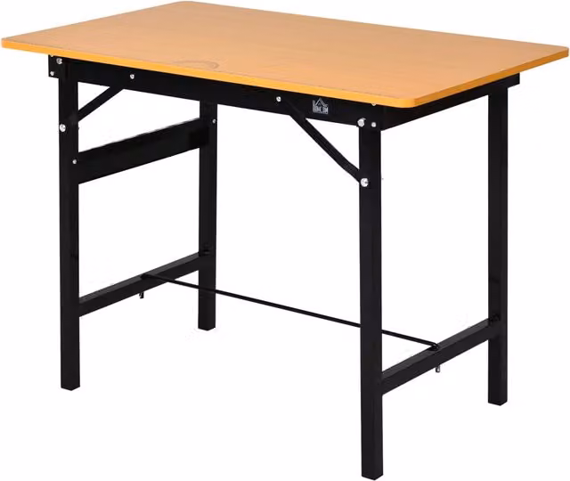 Tavolo da lavoro pieghevole Minimal in MDF e metallo, colore naturale e nero, L 100 cm x P 60 cm x H 75,5 cm