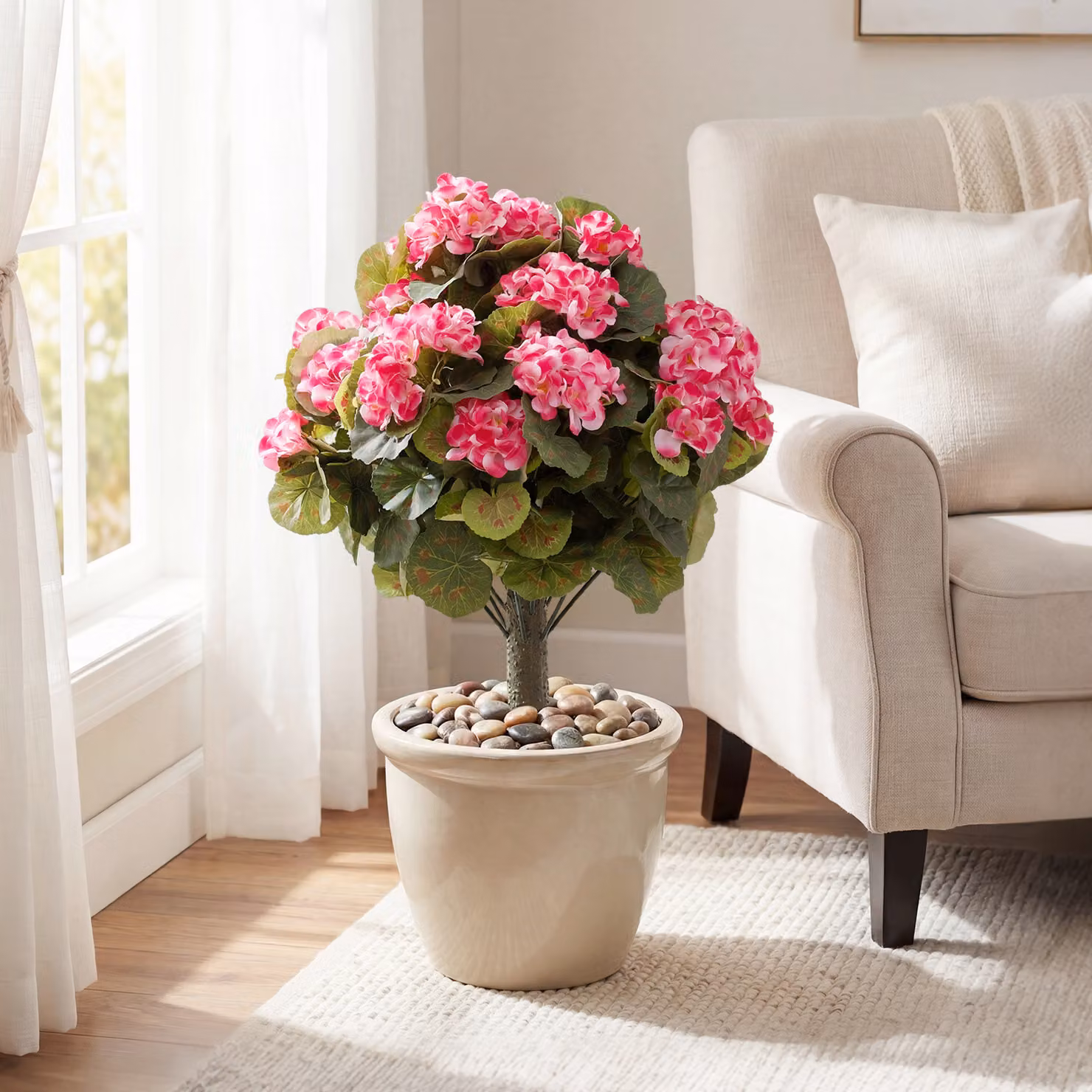 Set di 2 mazzi di begonie artificiali rosa Costway con fiori e foglie in seta e tronco in PE, Altezza: 57 cm